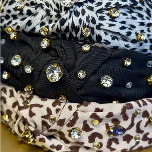 Elegant Black and Animal Print Headbands with Crystal Accents